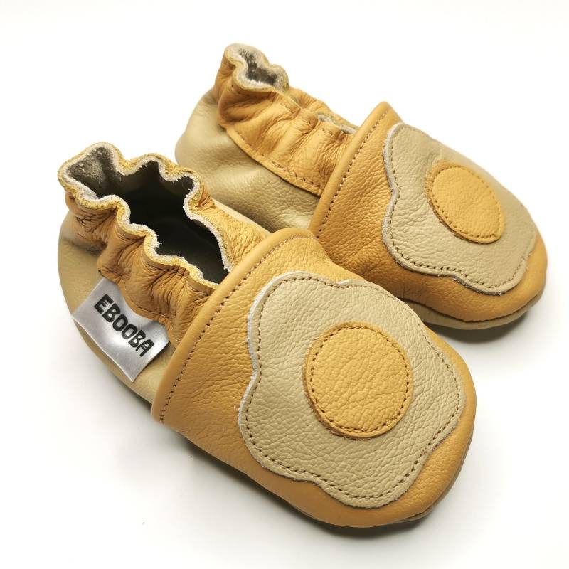 Krabbelschuhe Große Lederschuhe 19/20 Blume Gelb Beige 6-12M Ebooba 834-2 von ebooba