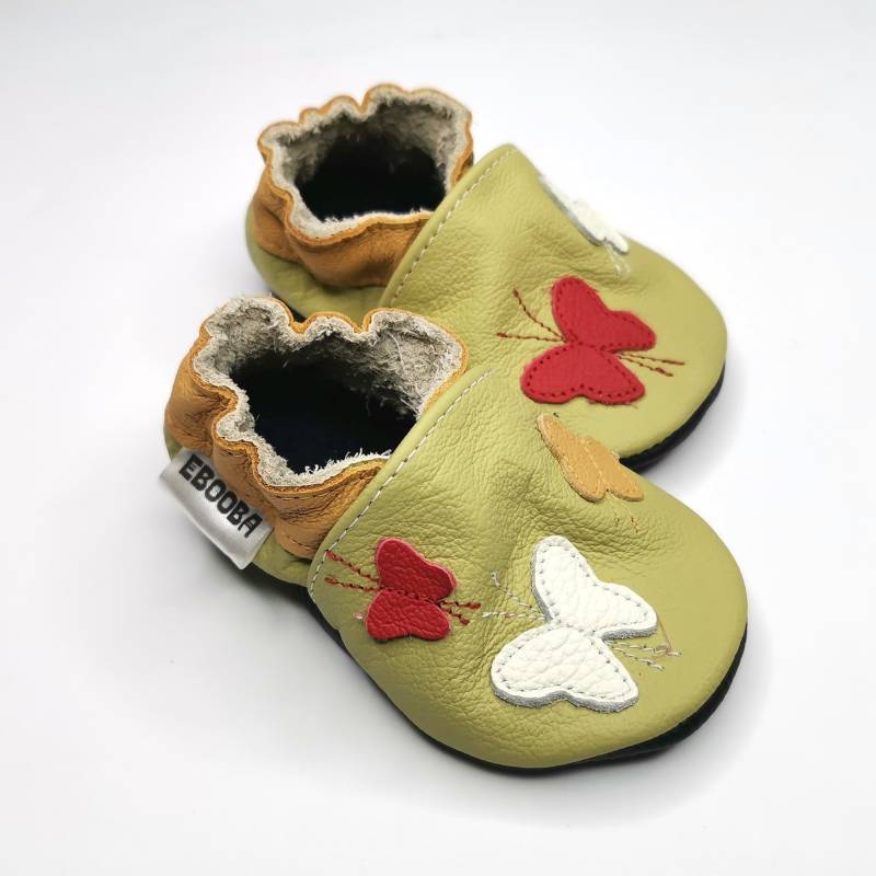 Krabbelschuhe Große Lederschuhe 19/20 Schmetterlinge Olive Rot Weiß 6-12M Ebooba Bf-31-O-M-2 von ebooba