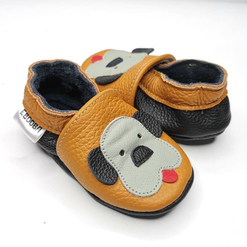 Krabbelschuhe Hund Grau, Krabbelpuschen Braun Ebooba, Lauflernschuhe Große 25/26 von ebooba