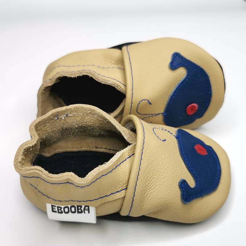 Krabbelschuhe Krabbelpuschen Lauflernschuhe Große 26/27 Wal, Blau Beigeebooba von ebooba