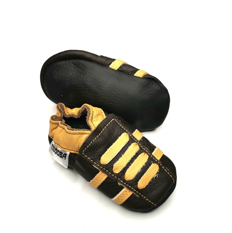 Krabbelschuhe Lederpuschen Lauflernschuhe 19/20 Sport Beige Dunkel Braun 6-12 Ebooba Sp-31-Db-M-2 von ebooba