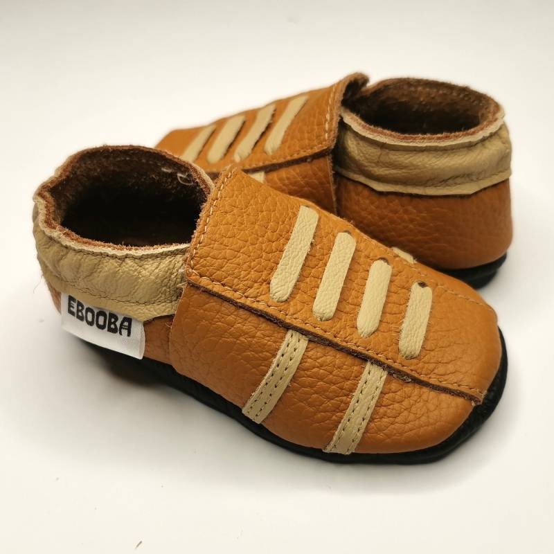 Krabbelschuhe Lederpuschen Lauflernschuhe Hausschuhe Pantoffel Puschen Baby Lederschuhe 21/22 Braun Beige Sport 12-18M Ebooba Sp-28-Br-M-3 von ebooba