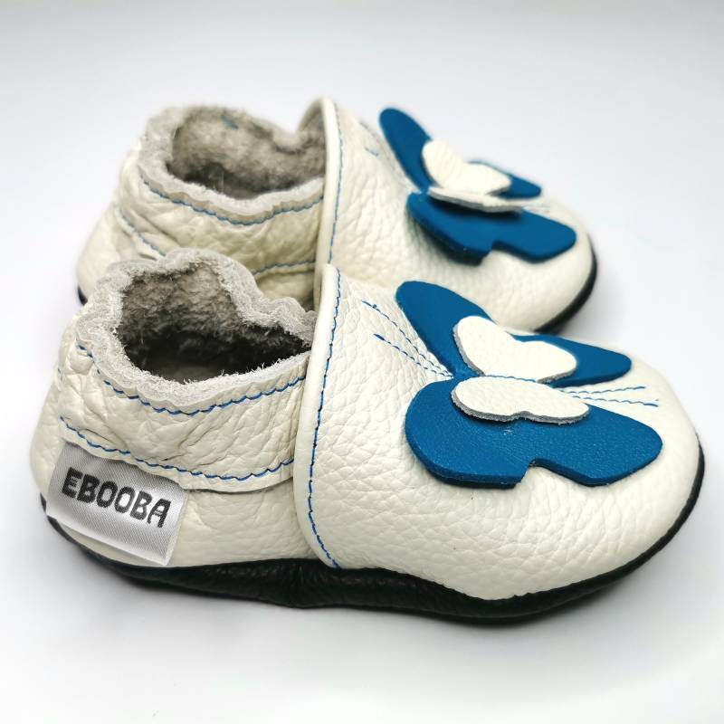 Krabbelschuhe Lederpuschen Lederschuhe 16/17/18 Weiß Blauer Schmetterling 0 6 Ebooba Bf-36-W-M-1 von ebooba