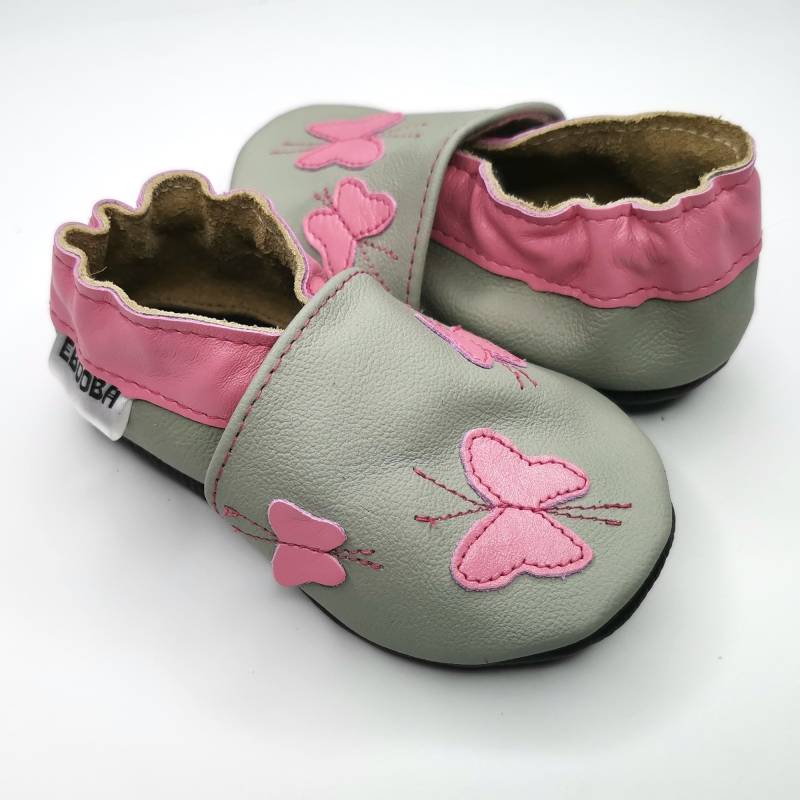 Krabbelschuhe Lederpuschen Lederschuhe 19/20 Schmetterling Rosa Grau 6-12M Ebooba Bf-34-G-M-2 von ebooba