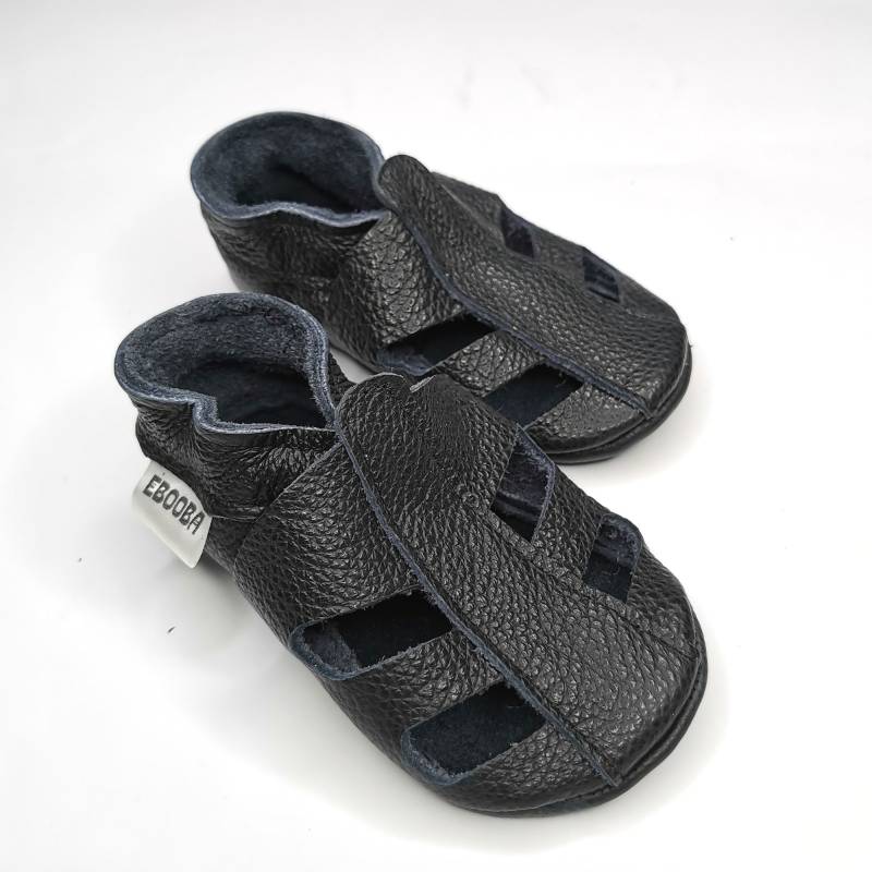 Krabbelschuhe Lederpuschen Lederschuhe 19/20 Schwarze Sandalen 6-12M Ebooba Sn-66-B-M-2 von ebooba