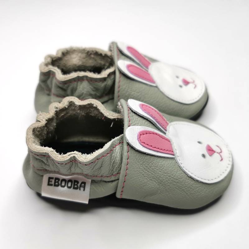 Krabbelschuhe Lederpuschen Lederschuhe 21/22 Kaninchen Bunny Rosa Grau 12-18 Monate, Ebooba von ebooba