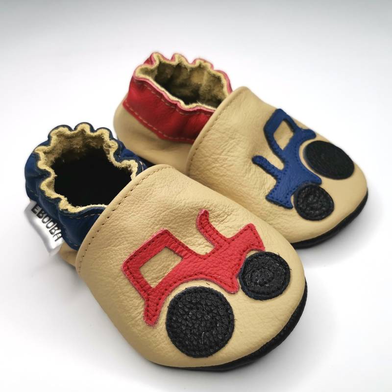 Krabbelschuhe Lederpuschen Lederschuhe 21/22 Olive Auto Traktor Blau 12 18 Ebooba von ebooba