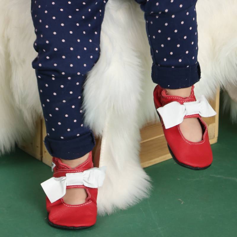 Krabbelschuhe Lederpuschen Lederschuhe 21/22 Sandalen Rot Weißer Bogen Fliege 12 18 M Ebooba von ebooba