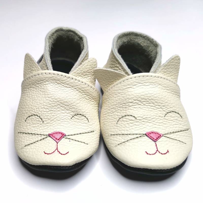 Krabbelschuhe Lederpuschen Lederschuhe 25/26 Katze, Kätzchen Rosa Grau 2-3 Jahre Ebooba von ebooba