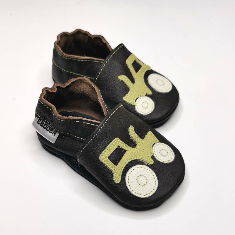 Krabbelschuhe Lederpuschen Lederschuhe 25/26 Olive Auto Traktor Dunkelbraun 2-3 Jahre Ebooba von ebooba