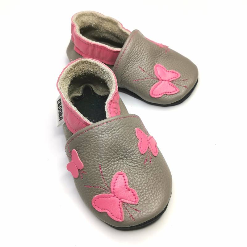 Krabbelschuhe Lederpuschen Lederschuhe 25/26 Schmetterling Rosa Grau 2 3 Ebooba Bf-34-G-M-5 von ebooba