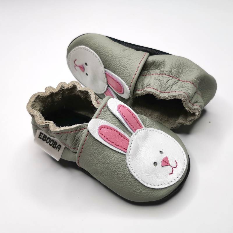 Krabbelschuhe Lederpuschen Lederschuhe 26/27 Kaninchen Bunny Rosa Grau 3-4 Jahre Ebooba von ebooba
