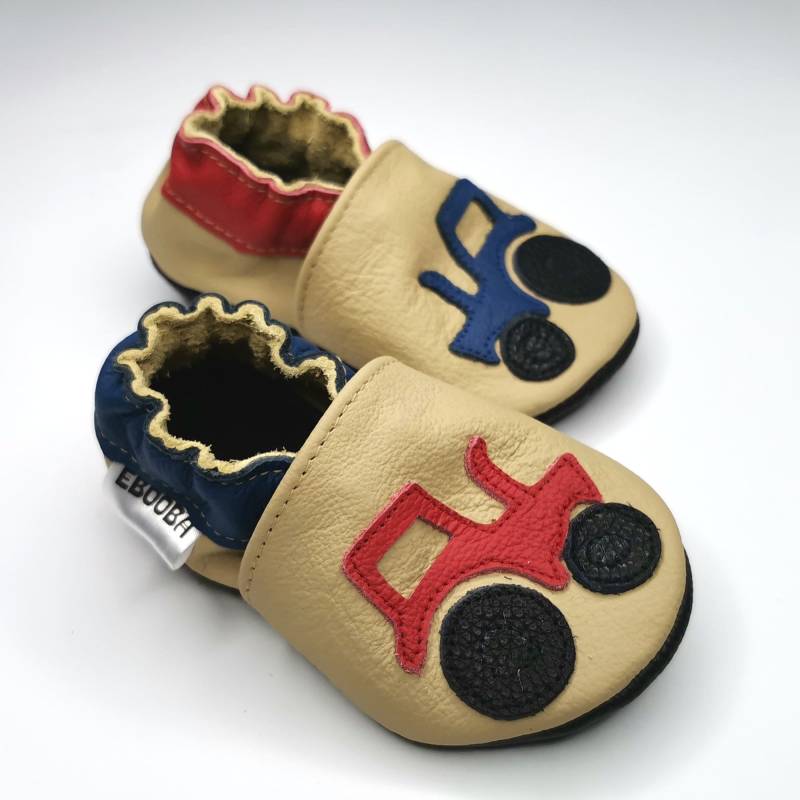 Krabbelschuhe Lederpuschen Lederschuhe 26/27 Roter Blauer Traktor Beige 3-4 Jahe Ebooba von ebooba