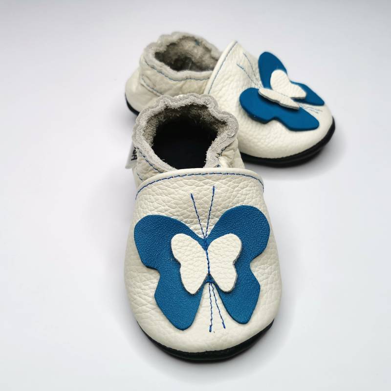 Krabbelschuhe Lederpuschen Lederschuhe 26/27 Weiß Blauer Schmetterling 3 4 Ebooba Bf-36-W-M-6 von ebooba