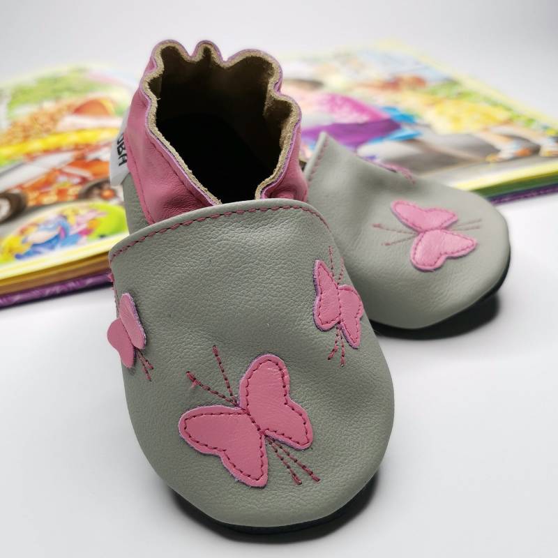 Krabbelschuhe Lederpuschen Lederschuhe 30/31 Schmetterling Rosa Grau 6 7 Ebooba Bf-34-G-M-9 von ebooba