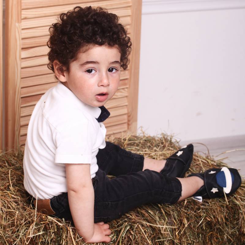 Krabbelschuhe Lederpuschen Lederschuhe Cosmos Blau Auf Schwarz 12 18 Ebooba 68-3 von ebooba