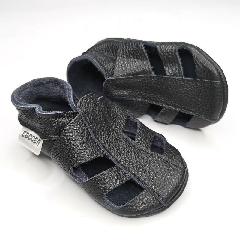 Krabbelschuhe Lederpuschen Lederschuhe Schwarze Sandalen 18-24M Ebooba Sn-66-B-M-4 von ebooba