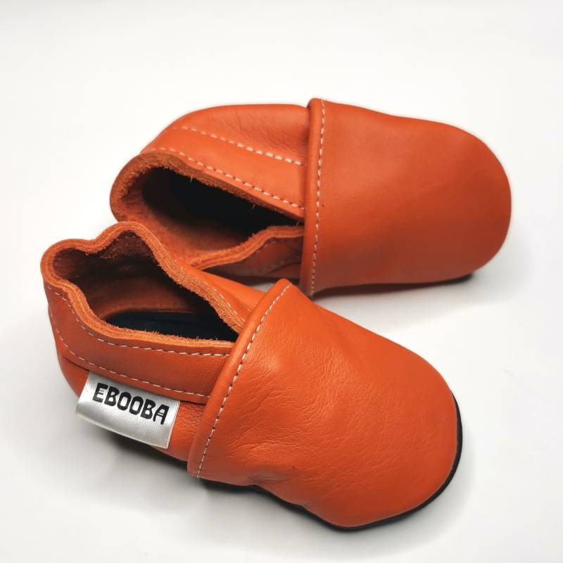 Krabbelschuhe Orange, Krabbelpuschen, Lauflernschuhe Leder Große 19/20, 6-12 Monate Ebooba von ebooba