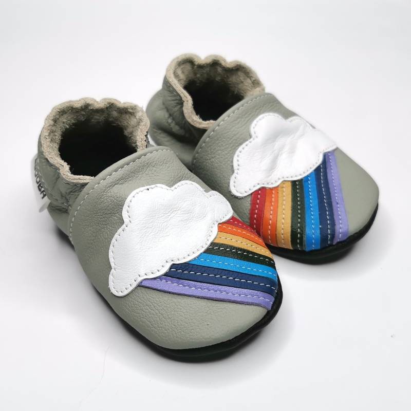 Krabbelschuhe Regenbogen, Große 25/26 Grau Lederpuschen 2-3 Jahre, Ebooba Ot-24-G von ebooba