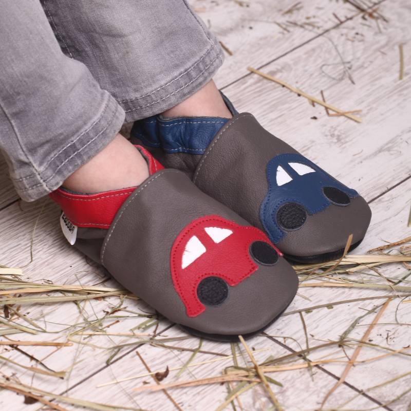 Lederpuschen 28/29, Krabbelschuhe 4-5 Jahre, Hausschuhe, Lederschuhe, Mädchen Schuhe, Jungs Krabbelpuschen, Dunkel Grau Schuhe von ebooba