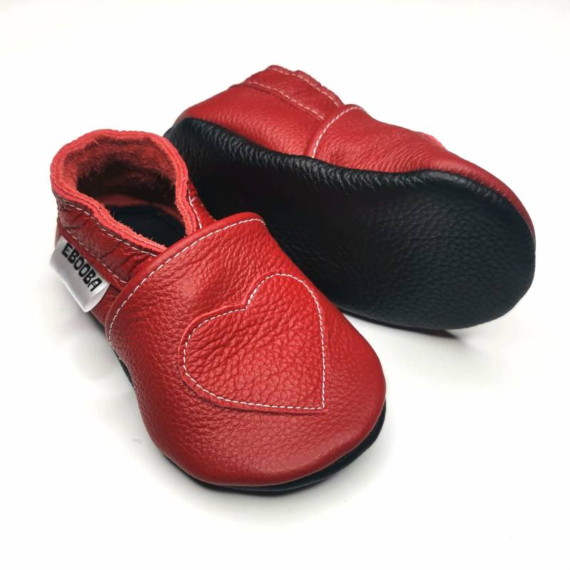 Rosa Krabbelschuhe Große 23/24 Rot Herz, Lederpuschen 18-24 Monate, Ebooba von ebooba