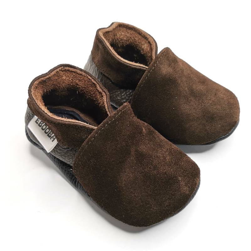 Wildleder Krabbelschuhe Wildlederschuhe Lederpuschen Lauflernschuhe Puschen Pantoffel Dunkelbraun 3-4 Jahre, Ebooba von ebooba