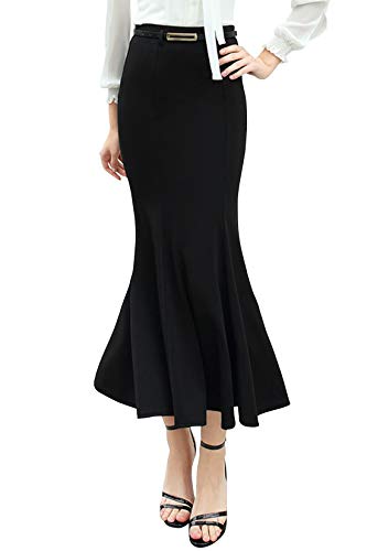 Bossy Damen Bodycon Stretch High Waist Party OL Fishtail Meerjungfrau Langer Rock - Schwarz - X-Groß von ebossy