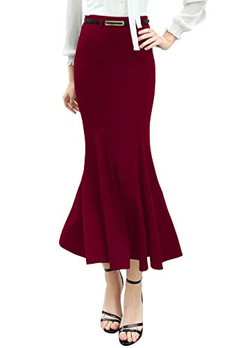 Bossy Damen Bodycon Stretch Hohe Taille Party OL Fishtail Meerjungfrau Langer Rock - Rot - XX-Small von ebossy