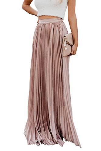 Bossy Damen Maxirock mit hoher Taille, Flowy Plissiert, Chiffon - Pink - X-Groß von ebossy