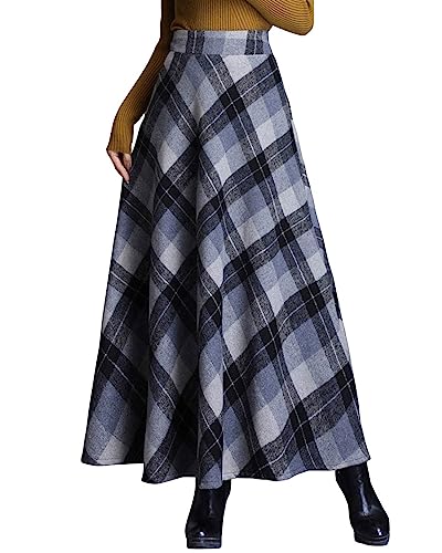 Bossy Damen Vintage High Waist Wool Blend A-Line Long Maxi Rock mit Tasche - Grau - Klein von ebossy