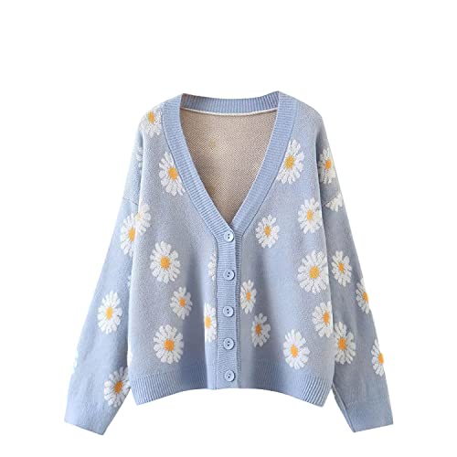 Damen Zopfmuster Langarm Open Front Cardigan Schaf V-Ausschnitt Button Down Stickerei Wollmischung Pullover Mantel Outwear, Y-blau, Einheitsgröße von ebossy
