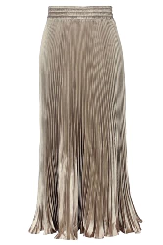 ebossy Damen Boho Satin Metallic Plissee Akkordeon Röcke Elastische Hohe Taille Flowy A-Linie Raffung Maxi Langer Rock, Champagner, X-Groß von ebossy