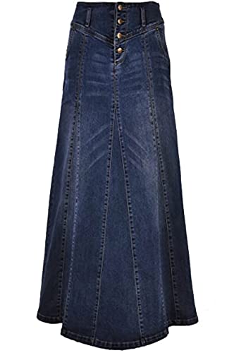 ebossy Damen High Rise Distressed Wash Denim Rock A Line Swing Maxi Lange Jeans Röcke, Dunkelblau, Mittel von ebossy