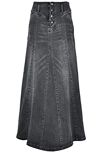 ebossy Damen-Jeansrock mit hoher Taille, Used-Look, A-Linie, Swing, Maxi, lang, Jeansröcke, GRAU, Mittel von ebossy