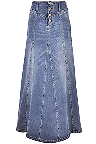 ebossy Damen High Rise Distressed Wash Denim Rock A Line Swing Maxi Lange Jeans Röcke, Hell, blau, Mittel von ebossy