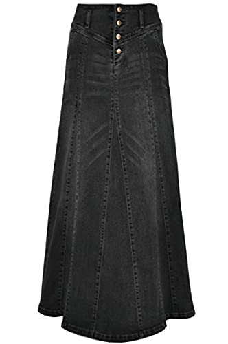 ebossy Damen High Rise Distressed Wash Denim Rock A Line Swing Maxi Lange Jeans Röcke, Schwarz, X-Groß von ebossy