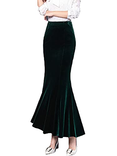 ebossy Damen Hohe Taille Bodycon Samt Fischschwanz Meerjungfrau Maxi Rock Abend Party, Grün, XX-Large von ebossy