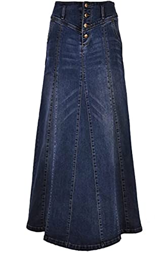 ebossy Damen-Jeansrock, mittelhoher Bund, Used-Look, Rüschen, Swing, Meerjungfrau, langer Jeansrock, 01 Dunkelblau, Groß von ebossy