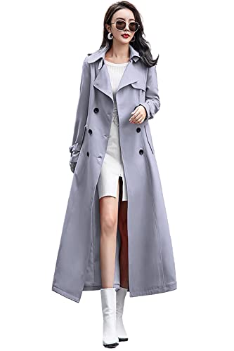 ebossy Damen Zweireihiger Duster Trenchcoat Slim Full Length Maxi Long Overcoat, grau, Large von ebossy