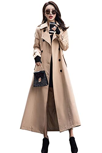 ebossy Damen Zweireihiger Duster Trenchcoat Slim Full Length Maxi Long Overcoat - Beige - Small von ebossy
