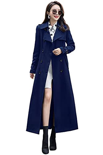 ebossy Damen Zweireihiger Trenchcoat Slim Full Length Maxi Long Overcoat, Marineblau, X-Large von ebossy