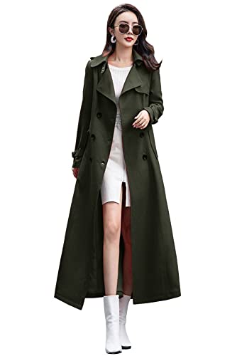 ebossy Damen Zweireihiger Trenchcoat Slim Full Length Maxi Long Overcoat, armee-grün, X-Small von ebossy