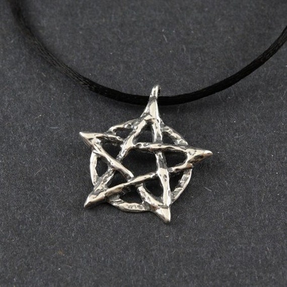 Pentagramm Sterling Silber Halskette Auf Box-Kette Oder Schwarz Satinkordel von echoandwild