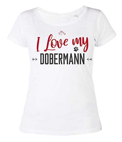 Dobermann Damen-T-Shirt I Love My Girlie Shirt Mädchen Hundemotiv Hunderasse Hunde Sprüche Shirt für Frauen von echtfesch