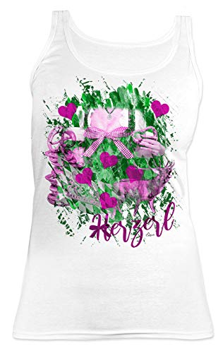 Tank Top Damen Herzerl Frauen Tank Top Volksfest Wiesn Tracht Girlie T-Shirt Mädchen Trachten Motiv passt zur Lederhose von echtfesch