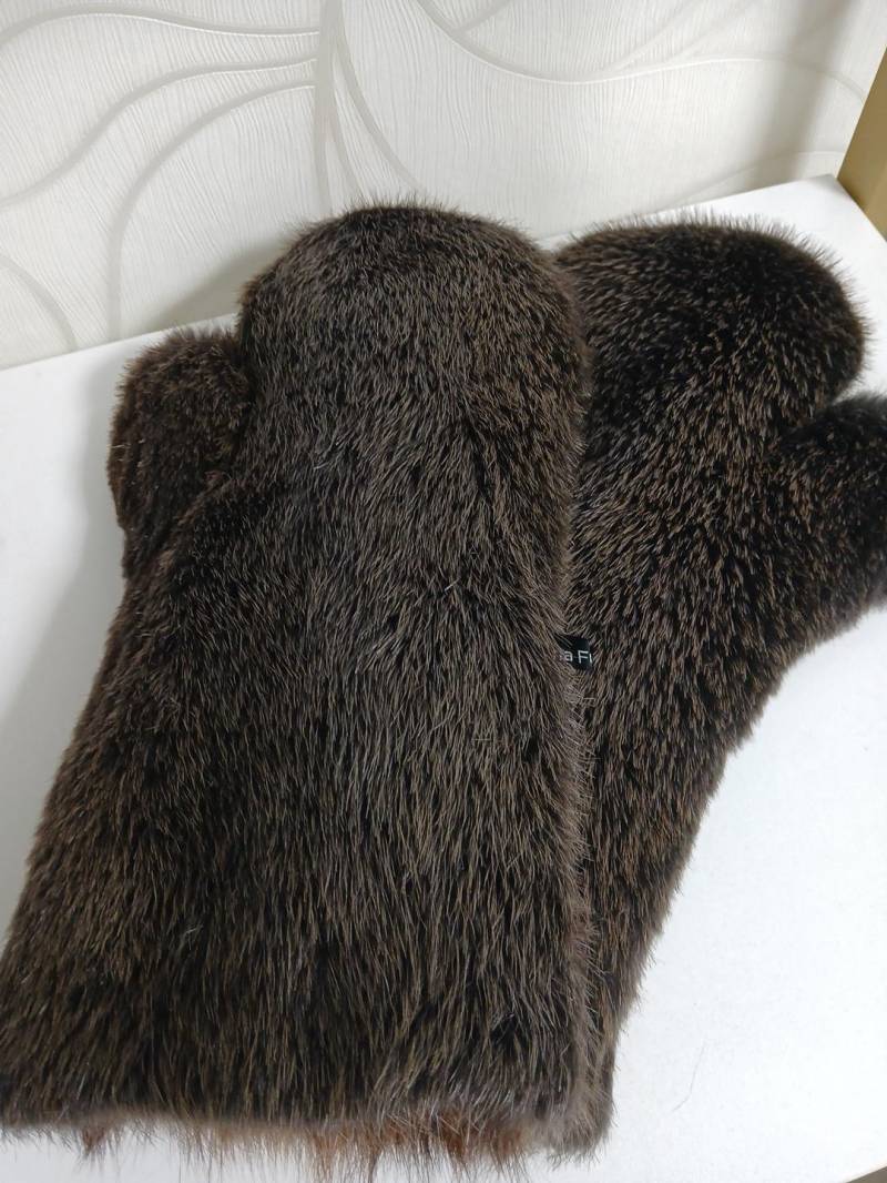 Echtfell Handschuhe Biber Fäustlinge Echtfellfutter Beidseitig Lang 1 Paar Winterhandschuhe Geschenkidee 38cm von echtpelzbommelde