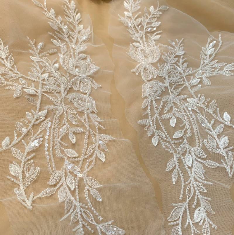 3D Perlen Hochzeitsapplikationen Mit Spitzen Und Pailletten H0855 von eclatlace