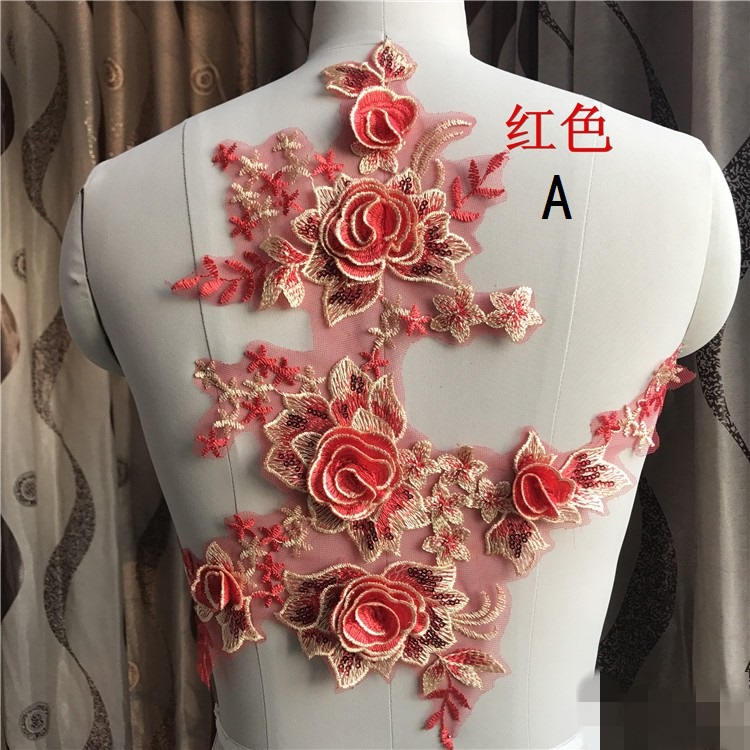 3D Blumen Applikation Paillette Stickerei Patch, Brautkleid Mieder S0660 von eclatlace