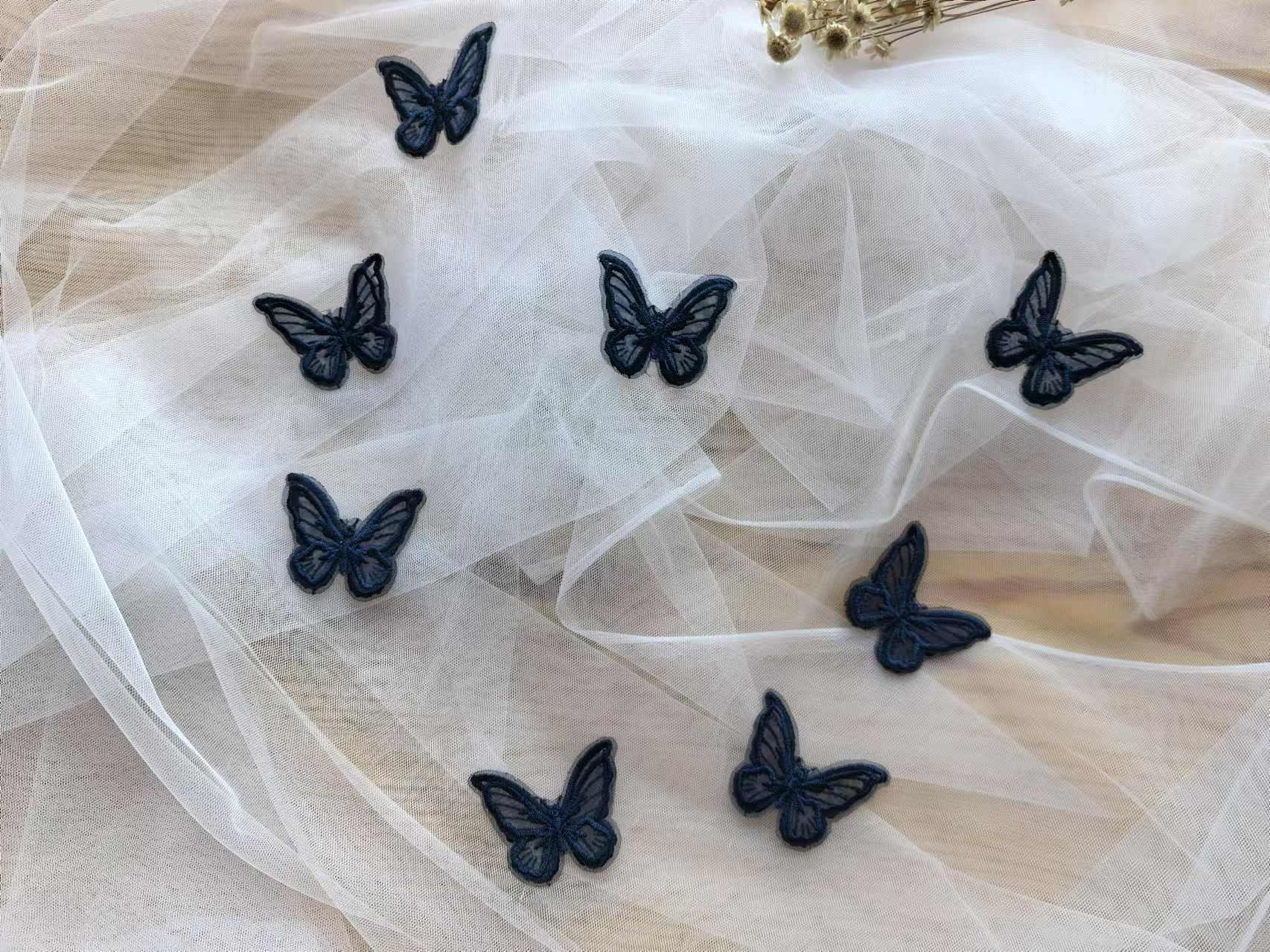 Navy Blau Organza Schmetterling Applikation, 3D Stickerei Aufnäher | 10 Stück H0369 von eclatlace