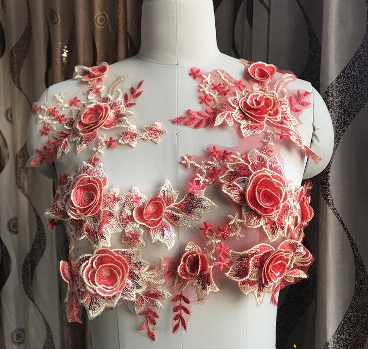 Rote 3D Blumen Applikation Brautkleid Patch S0660 von eclatlace